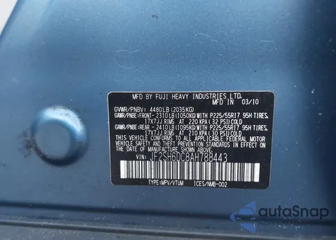 2010 Subaru Forester 2.5X Limited z USA, uszkodzony, nr VIN JF2SH6DC8AH788443